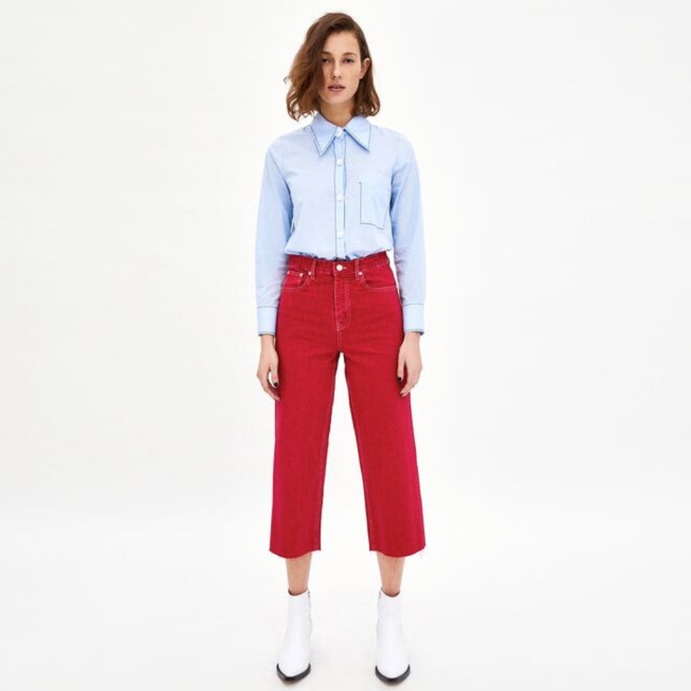 ZARA Premium High Waist Culotte Jeans in Vermont Red